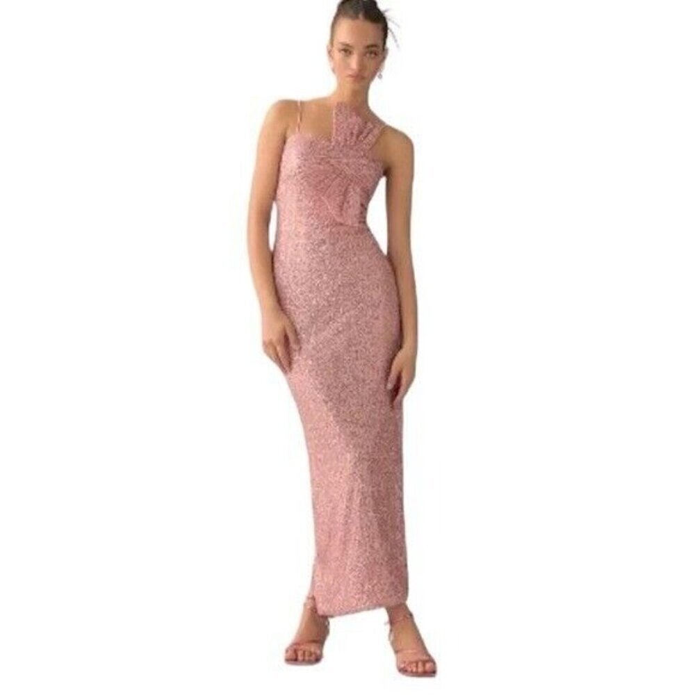 ANTHROPOLOGIE MAC DUGGAL Sequined Faux Bow Column Gown Pink Sequin Size 6 NEW - Picture 5 of 14